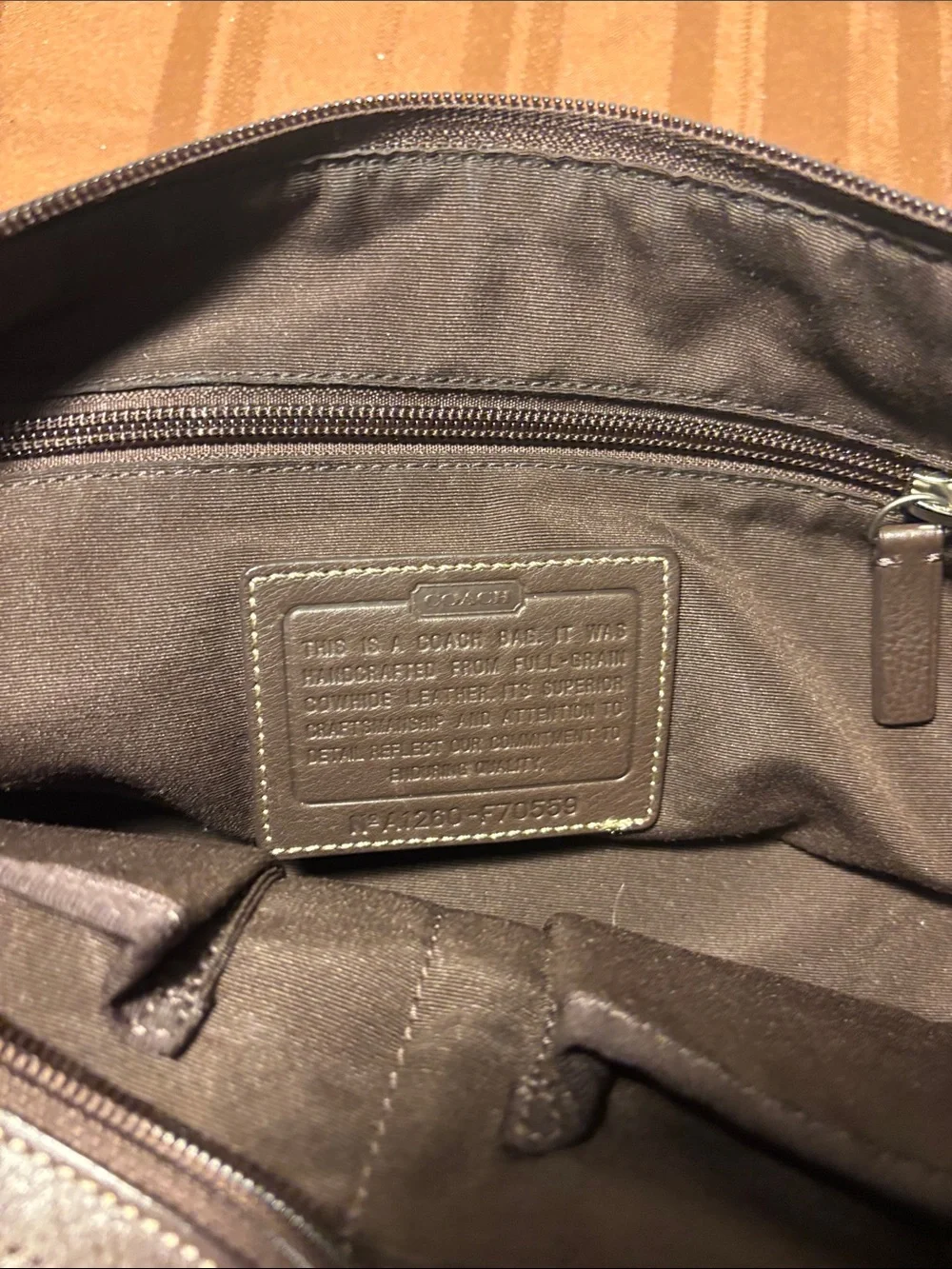 EUC Coach F70559 Brown Leather Messenger Shoulder Bag Webbed Stripe Strap - Picture 15 of 16
